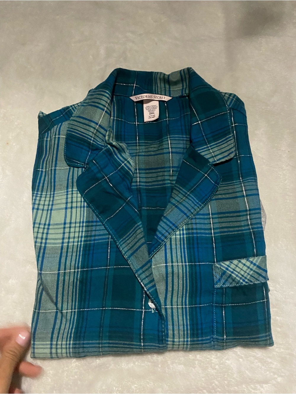 Victoria's Secret Teal Plaid Pajama Top and Bottom Matching set